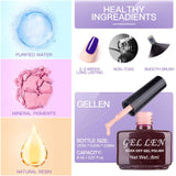 Gellen Gel Nail Polish Kit 6 Colors With Base Coat Top Coat - Understated Elegance Series Popular Dark Nude Grays Nail Art Colors Home Gel Manicure Set