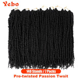 7 Packs Pre-twisted Passion Twist Braiding Hair Extensions YEBO Pre Looped Crochet Braids 20 Strands Small Passion Twist(18inch 1B)