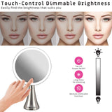 EVOLVICO 9 inch Lighted Round Makeup Vanity Mirror, 5X/10X Dual Magnification with Ultra Bright LED Lights System, Rechargeable, Cordless, Touch Control Adjustable Brightness, Brushed Stainless Steel