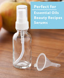 1 oz / 30 ml Clear Glass Boston Round White Treatment Pump Bottle (12 Pack) + Funnel for Cosmetics, serums, Essential Oils, Aromatherapy, Food Grade, bpa Free