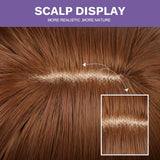 16" Ombre Brown Blonde Wigs Natural Straight Synthetic Heat Resistant Wigs for Women Layered Shoulder Length Hairstyle Fiber Wigs
