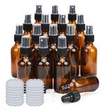 2oz Amber Glass Spray Bottles ULG 16 Pack Small Fine Mist Sprayer Empty Refillable Essential Oils Perfume Cologne Atomizer for Outside Travel, DIY Labels Included