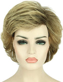Kalyss Short Curly Wavy Ombre Blonde Wigs with Hair Bangs Natural Looking Dark Roots Synthetic Full Hair Wig