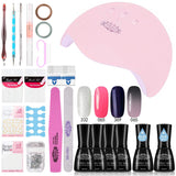 Perfect Summer Gel Nail Polish Set - 4 Colors Gel Polish, Base Top Coat,USB 24W UV LED Nail Dryer Lamp,14 Kinds of Nail Manicure Tools Starter Kit 8ML 0105