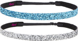 Hipsy 2pk Women's Adjustable NON SLIP Skinny Bling Glitter Headband Silver Duo Pack (Silver & Teal)