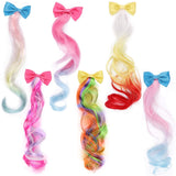 6 Pcs Hair Braided Extension with Cute Clips Bows for Girls Teens Toddlers Kids Party Birthday Hair Accessories