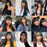 Straight Wigs with Bangs None Lace Front Wigs Glueless Machine Made Wigs for Black Women 150% Density Brazilian Remy Virgin Human Hair Wigs (16 inches, Natural Color)