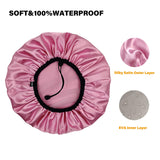 UWEIVV 1 Packs Adjustable Shower Caps Plus Size Shower Caps for Women Silky Satin Double Layers Bathing Shower Hat Hair Protection EVA Shower Caps Reusable Waterproof PINK DESIGN