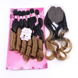 FRELYN Loose Wave Synthetic Hair Weave Bundles with Closure Ombre Color T1B/27 Black to Dirty Blonde 16 18 20 Inches Bundles with Lace Closure