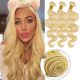 #613 Bleach Blonde Human Hair 3 Bundles Body Wave Unprocessed Brazilian Virgin Human Hair Sew in Extensions for Women Wavy Curly Hair Weave 100g/Lot 10"