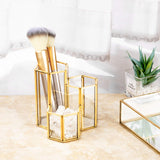 Feyarl Gold Glass Makeup Brush Holder Storage Organizer Eyeliners Container Pen Pencil Holder Display Dresser Bedroom Table Countertop Office