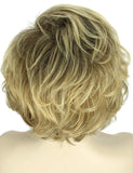 Kalyss Short Curly Wavy Ombre Blonde Wigs with Hair Bangs Natural Looking Dark Roots Synthetic Full Hair Wig