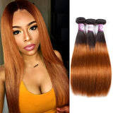 1B/30 Ombre Brazilian Hair Straight 3 Bundles Deals Color Black to Dark Brown 8A Silky Straight Human Hair Sew in Weave 10-26 Inch Unprocessed Hair (14"16"18")
