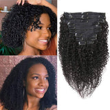 Kinky Curly Clip In Hair Extensions Clip Ins Human Hair for African American Women 8A Grade Unprocessed Brazilian Virgin Hair Natural Color 20 Inch FU SHEN