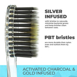 Solodent Toothbrush Soft, Silver, Charcoal & Gold Flossing Bristles (Pack of 8) Colors may vary