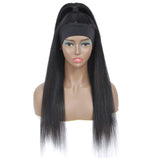 Headband Wig Curly Yaki Straight Human Hair Blend Wigs For Black Women Glueless Natural Color Costume Wig None Lace Front Wigs Silky Machine Made Wig 150% Density 22 Inches