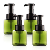 Foaming Shampoo Dispenser, Suream 4 Pack 8.45oz/250ml Green Plastic Refillable Hand Pump Bottle for Lotion, Soap, Conditioner, Empty Square Container for Bathroom Body Wash, Kitchen Sink and Travel