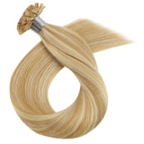 Moresoo 18 Inch Keratin Tip Human Hair Extensions U Tip Hair Remy Hair 1Gram 1Strand Color #14 Honey Blonde Highlighted with #613 Bleach Blonde Pre Bonded Hair Extensions 50Grams Per Pack…