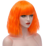 Mersi Orange Wigs for Women Short Fluffy Curly Wavy Bob Mad Hatter Hair Wig with Bangs Synthetic Fashion Cute Cosplay Wigs for Party Halloween S073OR