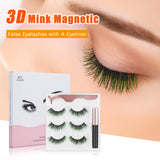 3D Mink Magnetic False Eyelashes with A Eyeliner, Fake Eyelashes Natural Look Eyelash Colorful Magnetic Lashes with Tweezer Long-lasting without Glue Faux Eyes Lashes 3 Pairs (green)