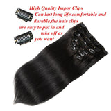 Friskylov 24Inch Human Hair Clip in Extensions 100G 7Pcs Straight Real Hair Extensions Jet Black Clip in Human Hair Double Weft Total 16Clips on Hair Extensions for Women 8A Sliky Straight