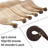 SEGO Nano Bead Ring Human Hair Extension Pre Bonded Nano Tip Remy Hair Extensions Micro Beads Rings Loop Hand Tied Hairpiece 20 Inch #02 Dark Brown 1g/strand 50g/pack