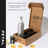 PETAL Foaming Hand Soap Starter Kit - Reusable Foaming Soap Dispenser (White - 8.5oz) + Foaming Hand Soap Refill Pods (4ct) - Zero Waste, All Skin Types (Citrus Ginger)