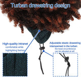 Aisaide Curly Wigs for Black Women,Headband Wigs with Bangs Wrap Wig 2 in 1 Synthetic Short Afro Kinky Curly Wig with Headband Attached Headwrap Wigs Drawstring High Afro Puff Brown Curly Wig Turban Wig