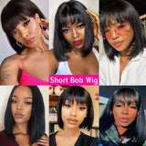 Ugrace Hair Short Straight Bob Wig with Bangs Brazilian Straight Human Hair Wigs with Bangs 150% Density Machine Made 2x5 Bob Wigs for Black Women (14 inch, 2x5 bob wig with bangs black)