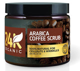 24K Organic Arabica Coffee Scrub, Contains Vitamin E. & Shea Butter, Therapy for Varicose Veins, Cellulite, Stretch Marks, Eczema and Acne, Deep Skin Exfoliator, 8 oz.