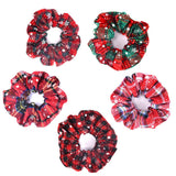 Christmas Hair Scrunchies Soft Cotton Women Scrunchies Hair Ties 5pcs Hair Bands Plaid Elastic Hair Scrunchy Christmas Supplies Hair Accessories Top Knots Buns Women Girls