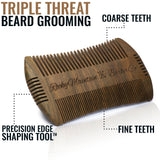 Beard Comb - Sandalwood Natural Hatchet Style for Hair - Anti-Static & No Snag, Handmade Wide & Fine Tooth Contour Brush Best for Beard & Moustache with Carrying Case Pouch