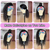 Curly Human Hair Wigs with Headbands Attached Deep Wave Wig 22”, Glueless Natural Black Wavy Wigs for Women Beginner Friendly, No Glue, No Gel