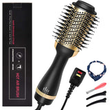 Hair Dryer Brush, 4-in-1 Hot Air Brush in One with Hair Band, Negative Ion Hair Dryer & Volumizer Brush, 3 Temperature levels Anti Scald Oval Blow Dryer Brush with 2 Hairpins for Women