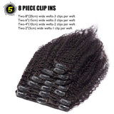 Benehair Double Weft Clip In Human Hair Extensions Kinky Curly for Black Women Afro Coil 3B 3C Clip On Thick Brazilian Hair 14 inch Natural Black #1B 8pcs 18 Clip ins 14"=110g