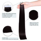 Maxfull Darkest Brown Tape In Remy Hair Extensions, Silicon Glue In Semi-permanent Hair Extensions, 20pcs, 14inch, 50g