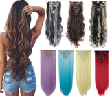 8Pcs 18 Clips 17-26 Inch Curly Straight Full Head Clip in on Hair Extensions Women Lady Hairpiece