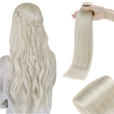 RUNATURE Tape in Hair Extensions Human Hair White Blonde Hair Extensions 22 Inch Remy Tape Extension Real Hair Silky Straight Extesnions 50g 20 Pcs Invisible Blonde Hair Tape in Extesnions