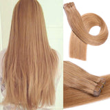 Human Hair Extensions Tape in Seamless Invisible Skin Weft Real Remy Hair Extensions Glue in 60G Thicken Full Head Tape on Brazilian Hair Extensions Silky Straight Natural Golden Brown 20pcs 22 Inch