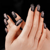ArtPlus 24pcs x 4 (4-Pack) Halloween Gothic Black Silver Spider Web with Crystals False Nails with Glue Full Cover Long Length 4 Boxes in 1 Premium Pack Buy 3 Get 1 Free Fake Nails Art