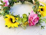 Floral Fall Adjustable Greenery Rose Bridal Flower Headband Maternity Photo Shoot Hair Wreath Halo FL-21