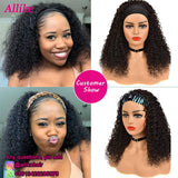 Allike Headband Wigs Human Hair Wigs for Black Women 9A Brazilian Human Hair Curly Wigs Glueless Half Wig with Headband Attached 150% Density Natural Color(22 Inch)