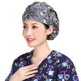Unisex Bouffant Working Hat Cotton Shower Cap Adjustable Men Women Ponytail Cute Animal Pattern