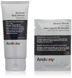 Anthony No Sweat Body Defense and Shower Sheet Bundle, Anti-Chafe Talc Free Cream To Powder Lotion, 3 Fl Oz, and 1 Shower Sheet, Lotion Contains, Aloe Vera, and Vitamin E, Protects Skin from Sweating