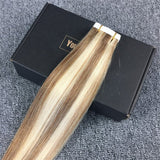 Reysaina 24inch Balayage Tape in Hair Extensions Ash Brown Hightlighted with Bleach Blonde 100% Remy Straight Brazilian Tape in Human Hair Extensions