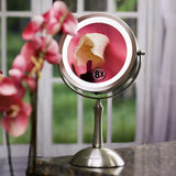 Ovente Table Top Makeup Mirror 7 Inch 1X, 8X Full View Magnification Cool White LED Lights, Distortion Free Design, Double-Sided, Battery Powered and 360 Degrees Rotation Nickel Brushed MDT70BR1X8X