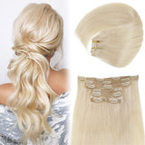 Vivien Clip in Human Hair Extensions 14 inch, Silky Straight Platinum Blonde Human Hair Extensions Clip in, Remy Hair Extensions Clip in Human Hair 7Pcs