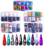 Noverlife 50PCS Nail Art Transfer Foil Sheet, Holographic Metallic Floral Leopard Lace Nail Art Transfer Papers Nail Foil Strips Stickers for UV Gel Polish Nails DIY Manicure Nail Design Decor