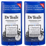 Dr Teal's Aluminum Free Deodorant - Charcoal - Paraben & Phthalate Free - 2.65 oz Pack of 2