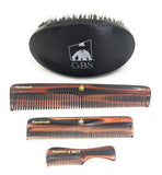 GBS Set of Combs - MCT Beard and Mustache Comb, PCT Pocket Comb, DCT Dressing comb, and Military Style Hair Brush - Best Beard and Mustache Grooming Kit, Travel and Home Beard Care Kit